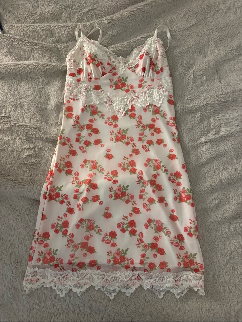 Tiger Mist White Slip Dress with Red Rose Print